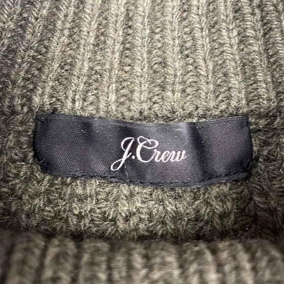 J. Crew Ezra Cable Knit Pom-Pom Crewneck Sweater Boho Grandpa Army Green XS - Picture 7 of 9